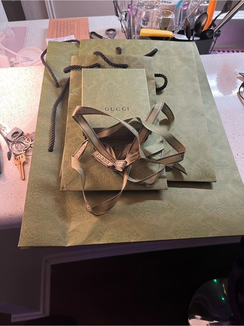 Gucci Green Gift Bag with Branded Ribbon